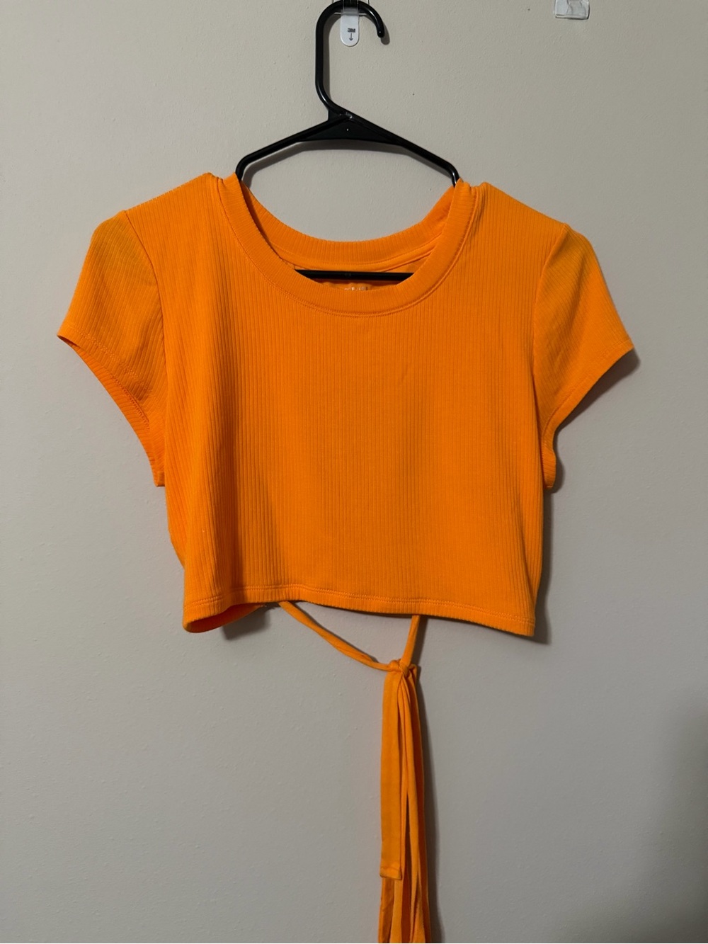 Offline by Aerie Orange Ribbed Open Back Cutout Tie Crop Top Size Small